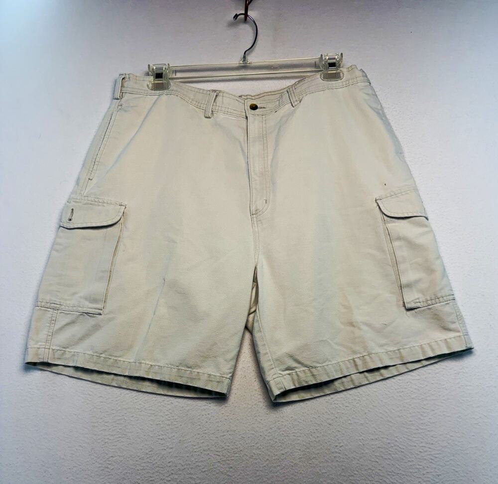 Hunt club Men’s Cream Cargo Shorts Cotton Canvas Zip Button Pockets 8" Inseam